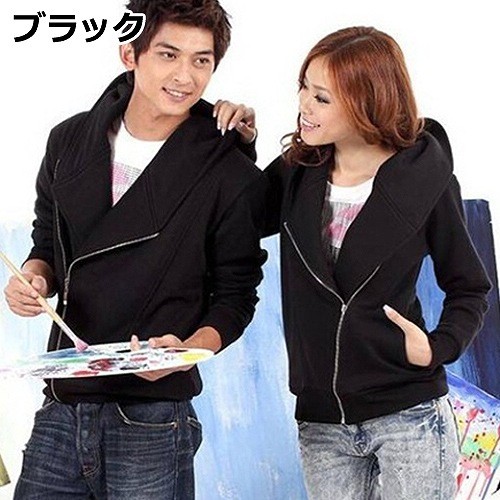 ペアルック　カップル　ライダース風　ジャケット　フード付き　JKT　アウター　お揃い　カジュアル　かわいい　おしゃれ　部屋着　セット　ご夫婦　メンズ　レディース　ユニセックス　男女兼用　ブラック　グレー　M　L　XL　XXL　XXXL　送料無料