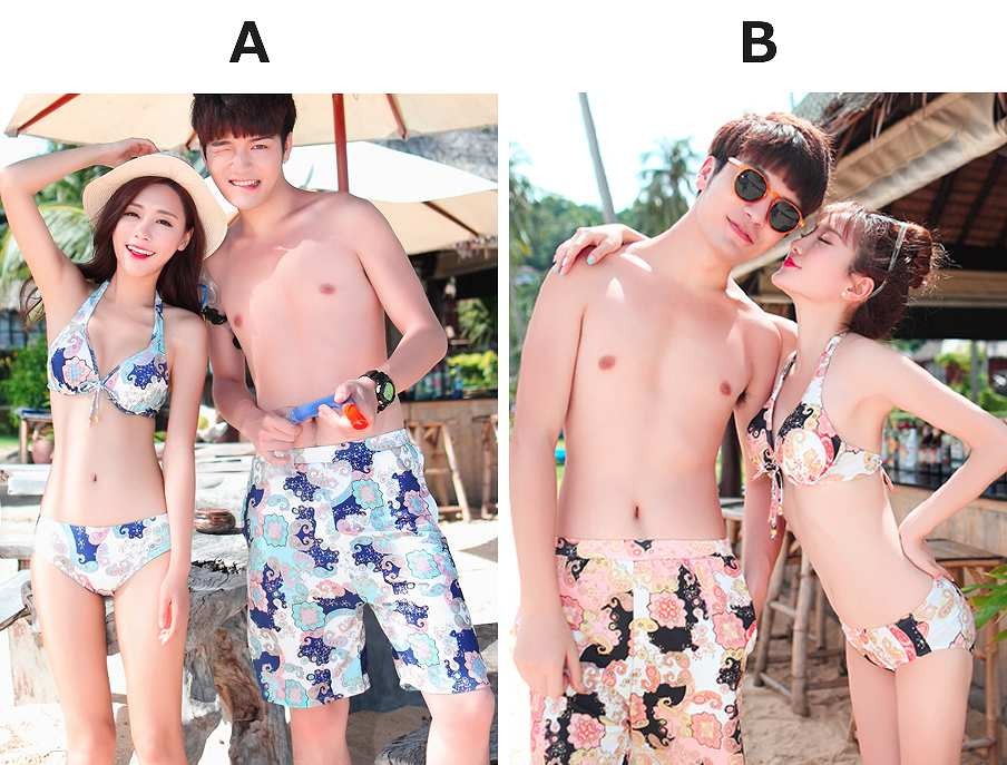 レディース　ビキニ　カバーセットアップ水着　ペイズリー柄　メンズ　サーフパンツ　夏　海　プール　海水浴　レジャー　アウトドア　旅行　ブルー　ピンク　送料無料