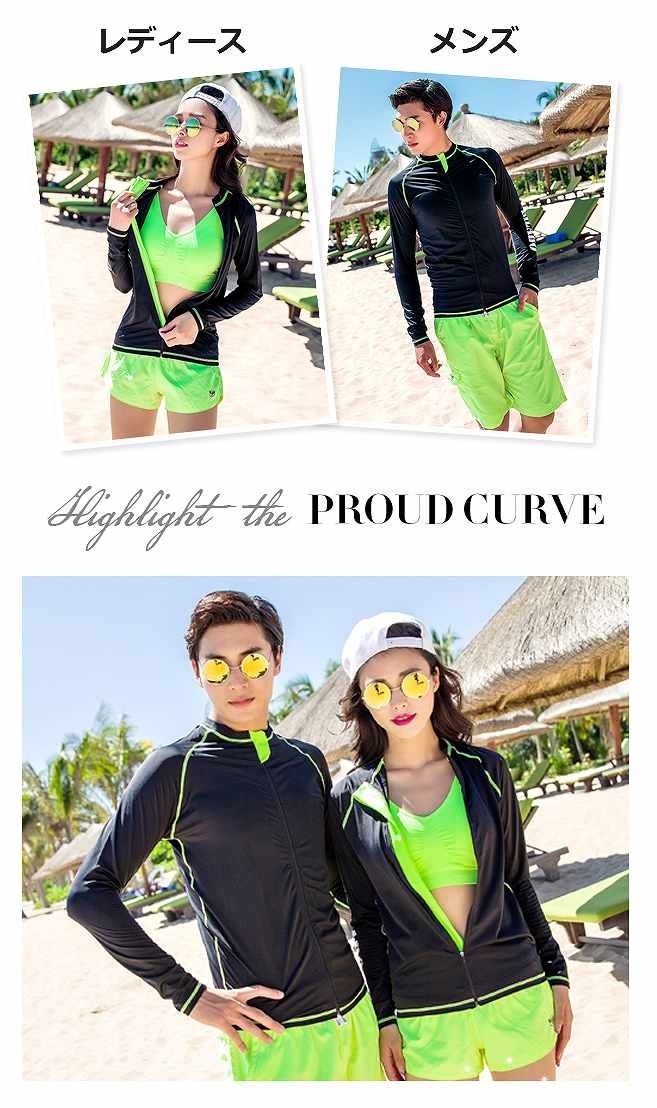 レディース　ラッシュガード　ショートパンツ　セット水着　メンズ　サーフパンツ　ペアルック　夏　海　プール　海水浴　レジャー　アウトドア　旅行　ブラック　ネイビー　グリーン　送料無料