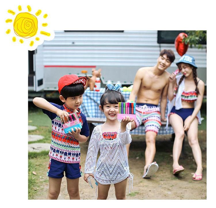 ファミリー　キッズ　メンズ　ペアルック　フレアビキニ　ボーイレッグ　サーフパンツ　幾何学模様　夏　海　プール　海水浴　レジャー　アウトドア　ネイビー　送料無料