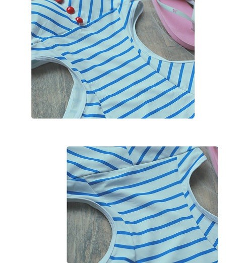 水着　レディース　フリル　ボーダー　ストライプ　女性用　体型カバー　女の子　キュート　かわいい　セクシー　海外　夏　海　プール　スイムウェア　M　L　XL　ブルー　水色　ホワイト　送料無料