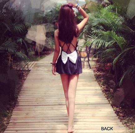 水着　レディース　ホルターネック　スカート　ワンピース　リボン　女性用　女の子　ママ　キュート　かわいい　セクシー　海外　夏　海　プール　スイムウェア　S　M　L　XL　XXL　2L　3L　ブラック　ブラック×ホワイト　黒　送料無料