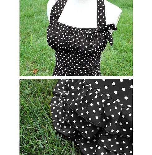 水着　レディース　ホルターネック　スカート　ワンピース　フリル　女性用　女の子　ママ　キュート　かわいい　セクシー　海外　夏　海　プール　スイムウェア　S　M　L　XL　XXL　2L　3L　ブラック　レッド　黒　赤　送料無料