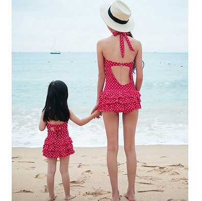 水着　レディース　ホルターネック　スカート　ワンピース　フリル　女性用　女の子　ママ　キュート　かわいい　セクシー　海外　夏　海　プール　スイムウェア　S　M　L　XL　XXL　2L　3L　ブラック　レッド　黒　赤　送料無料