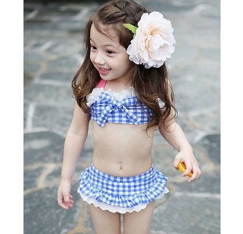 水着　女の子　キッズ　ジュニア　ビキニ　ホルターネック　ギンガムチェック　子供　韓国　子供服　フリル　キュート　かわいい　夏　海　プール　ビーチ　スイムウェア　910111213cm　レッド　ブルー　送料無料
