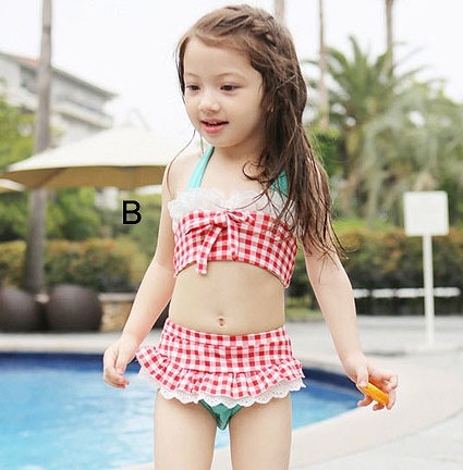 水着　女の子　キッズ　ジュニア　ビキニ　ホルターネック　ギンガムチェック　子供　韓国　子供服　フリル　キュート　かわいい　夏　海　プール　ビーチ　スイムウェア　91011120 13cm　レッド　ブルー　送料無料