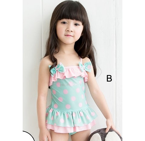 水着　女の子　キッズ　ジュニア　水玉　ドット　フリル　帽子　キャップ　ワンピース　子供　韓国　子供服　キュート　かわいい　夏　海　プール　ビーチ　スイムウェア　10111213cm　ブラウン×ピンク　ブルー×ピンク　送料無料