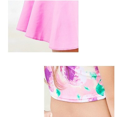 水着　女の子　キッズ　ジュニア　トップス　スカート　柄　子供　韓国　子供服　キュート　かわいい　夏　海　プール　ビーチ　スイムウェア　1213141516cm　ピンク　パープル　イエロー　送料無料