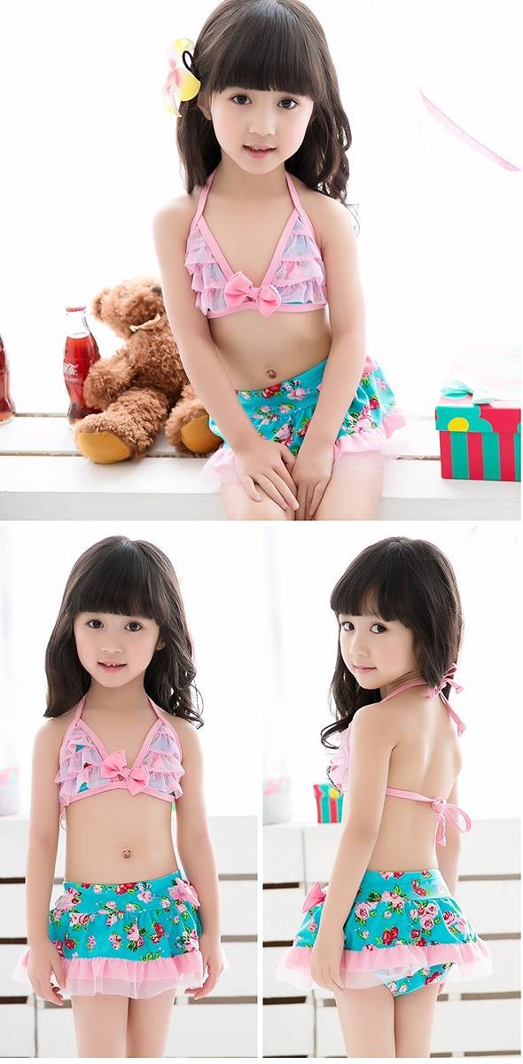 キッズ　ジュニア　女の子　水着　ビキニ　キャップ　セット　シフォン　ヒョウ柄　フラワー　花柄　無地　スイムウェア　かわいい　キュート　夏　ビーチ　リゾート　マリン　海水浴　プール　スイミング　ピンク　イエロー　ブルー　送料無料