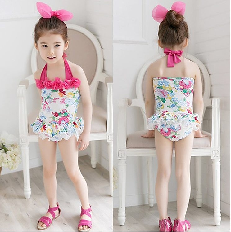 キッズ　ジュニア　女の子　水着　ワンピース　セット　フリル　総柄　フラワー　花柄　スイムウェア　かわいい　キュート　夏　ビーチ　リゾート　マリン　海水浴　プール　スイミング　ホワイト×ピンク　送料無料