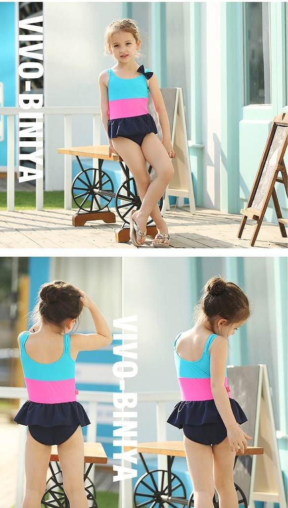 キッズ　ジュニア　女の子　水着　ワンピース　ボーダー　スイムウェア　かわいい　キュート　夏　ビーチ　リゾート　マリン　海水浴　プール　スイミング　黄+水色+ピンク　水色+ピンク+紺　送料無料
