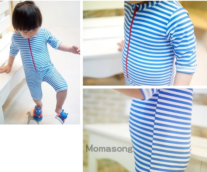 キッズ　ジュニア　男の子　水着　スイムパンツ　ラッシュガード　5分袖　ボーダー　スイムウェア　かわいい　キュート　夏　ビーチ　リゾート　マリン　海水浴　プール　スイミング　ブルー×ホワイト　送料無料