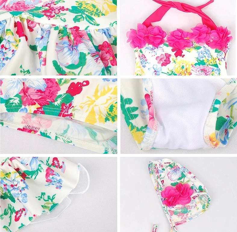 キッズ　ジュニア　女の子　水着　ワンピース　キャップ　セット　総柄　フラワー　花柄　スイムウェア　かわいい　キュート　夏　ビーチ　リゾート　マリン　海水浴　プール　スイミング　ホワイト×ピンク　送料無料