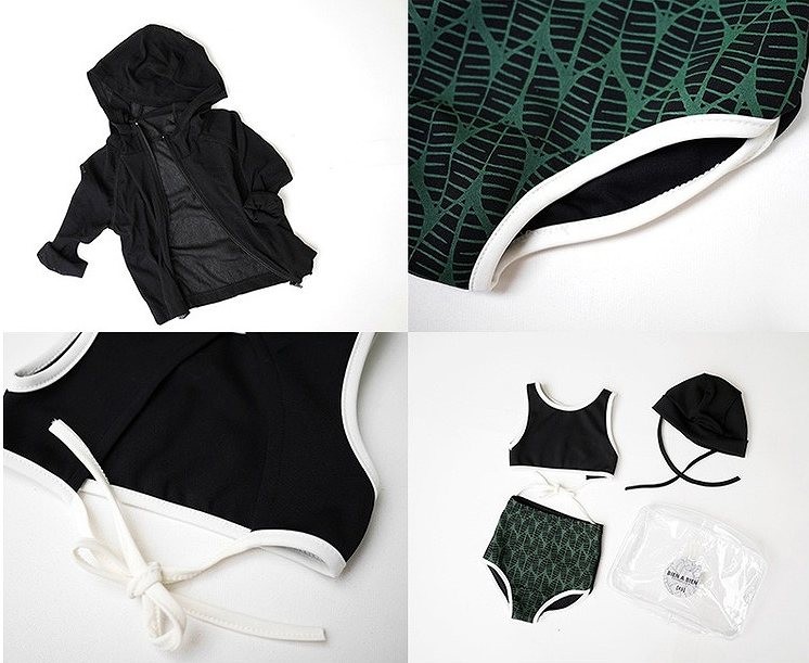 キッズ　ジュニア　女の子　水着　タンキニ　ビキニ　ラッシュガード　長袖　フード付き　セット　無地　スイムウェア　かわいい　キュート　夏　ビーチ　リゾート　マリン　海水浴　プール　スイミング　ピンク　ブラック　送料無料