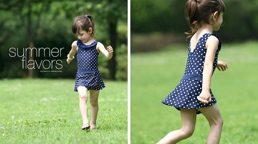 キッズ　ジュニア　女の子　水着　ワンピース　キャップ　セット　ドット柄　水玉　総柄　スイムウェア　かわいい　キュート　夏　ビーチ　リゾート　マリン　海水浴　プール　スイミング　ネイビー　ピンク　送料無料