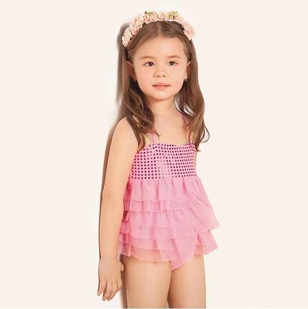 キッズ　ジュニア　女の子　水着　ワンピース　スパンコール　無地　シフォン　スイムウェア　かわいい　キュート　夏　ビーチ　リゾート　マリン　海水浴　プール　スイミング　ピンク　イエロー　送料無料