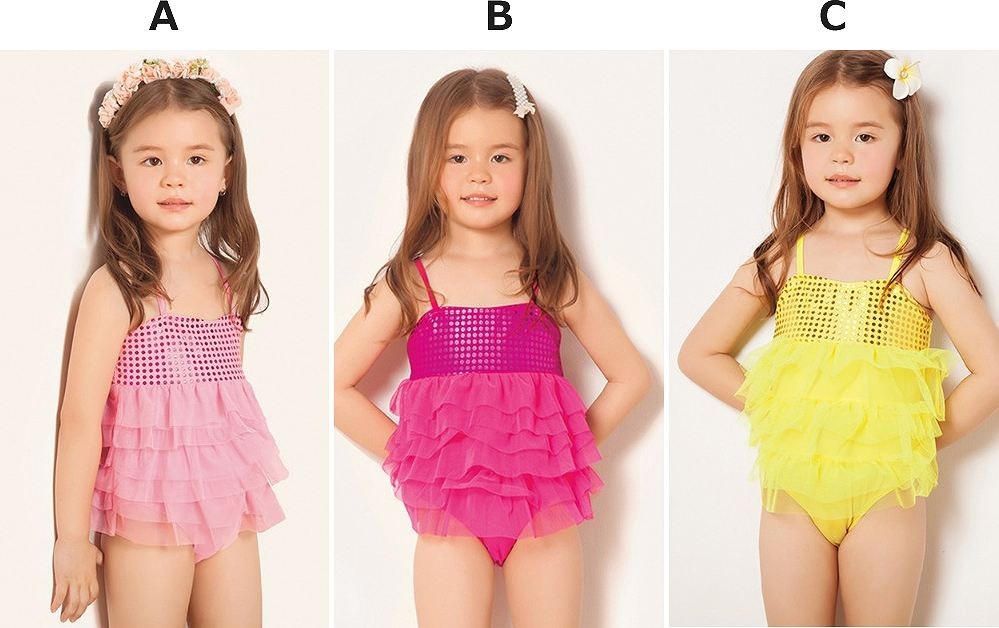 キッズ　ジュニア　女の子　水着　ワンピース　スパンコール　無地　シフォン　スイムウェア　かわいい　キュート　夏　ビーチ　リゾート　マリン　海水浴　プール　スイミング　ピンク　イエロー　送料無料