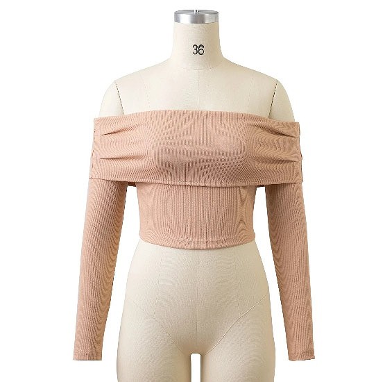 レディース　長袖　トップス　ストラップレス　春　女性用　大人　キュート　可愛い　セクシー　おしゃれ　ファッション　S　M　L　サイズ　ホワイト　ピンク　ベージュ　ブラウン　ブラック　白　茶　黒　送料無料