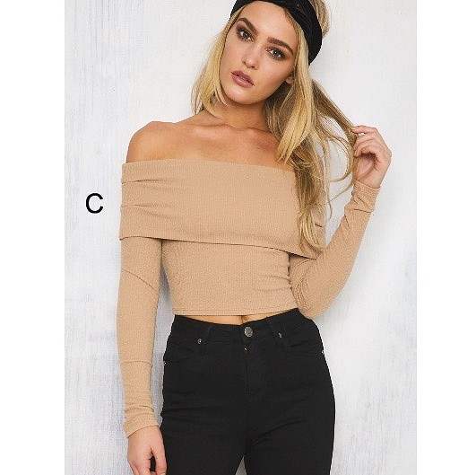 レディース　長袖　トップス　ストラップレス　春　女性用　大人　キュート　可愛い　セクシー　おしゃれ　ファッション　S　M　L　サイズ　ホワイト　ピンク　ベージュ　ブラウン　ブラック　白　茶　黒　送料無料