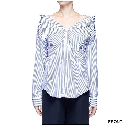 レディース　ストライプ　シャツ　ブラウス　長袖　トップス　春　コットン　ロングシャツ　清楚　女性用　大人　キュート　可愛い　セクシー　おしゃれ　ファッション　S　M　L　サイズ　ブルー　送料無料