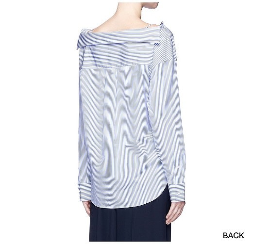 レディース　ストライプ　シャツ　ブラウス　長袖　トップス　春　コットン　ロングシャツ　清楚　女性用　大人　キュート　可愛い　セクシー　おしゃれ　ファッション　S　M　L　サイズ　ブルー　送料無料