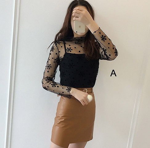 レディース　シースルー　ロング　トップス　星柄　ドット　水玉　花柄　ストライプ　長袖　女性用　セクシー　大人　キュート　可愛い　おしゃれ　ファッション　フリーサイズ　ワンサイズ　ブラック　黒　送料無料