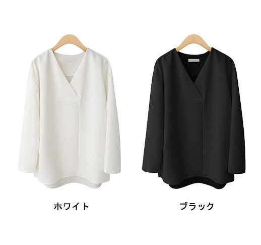 レディース　長袖　Vネック　シフォン　シャツ　ブラウス　トップス　春　ロングシャツ　女性用　清楚　大人　キュート　可愛い　おしゃれ　セクシー　ファッション　S　M　L　XL　サイズ　ホワイト　ブラック　白　黒　送料無料