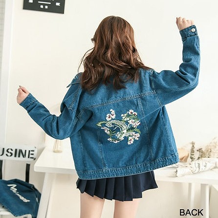 レディース　デニム　ジャケット　花柄　刺繍　ジージャン　JKT　アウター　トップス　羽織　長袖　春　女性用　大人　カジュアル　キュート　可愛い　おしゃれ　ファッション　S　M　L　サイズ　ブルー　送料無料