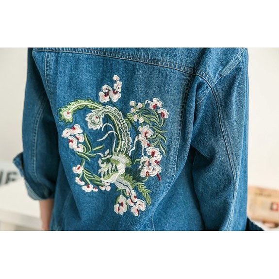 レディース　デニム　ジャケット　花柄　刺繍　ジージャン　JKT　アウター　トップス　羽織　長袖　春　女性用　大人　カジュアル　キュート　可愛い　おしゃれ　ファッション　S　M　L　サイズ　ブルー　送料無料