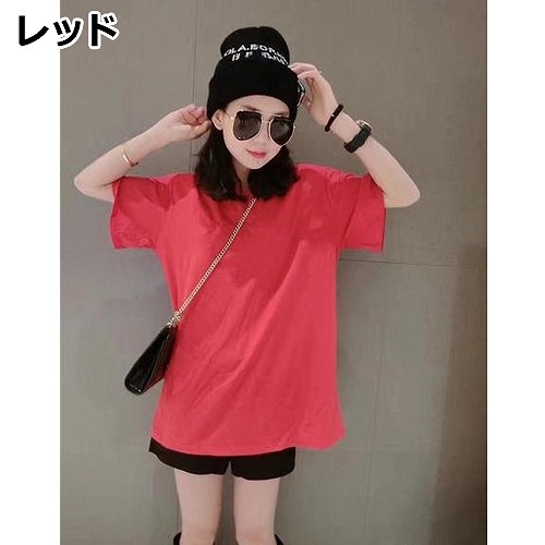レディース　Tシャツ　トップス　翼　刺繍　羽　春　夏　大きめ　大きいサイズ　ゆったり　クルーネック　大人　カジュアル　女性　おしゃれ　セクシー　可愛い　レッド　ブラック　赤　黒　S　M　L　XL　送料無料