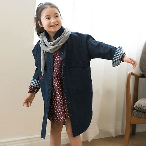 キッズ　ジュニア　子供服　アウター　コート　セミロング　ジャケット　無地　長袖　かわいい　キュート　カジュアル　デイリー　通学　通塾　デート　お出かけ　ネイビー　送料無料