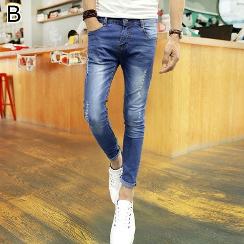 メンズ　ボトムス　デニムパンツ　ジーンズ　ロールアップ　スリム　スキニー　無地　カジュアル　シンプル　脚長　デイリー　お出かけ　デート　ブルー　ブラック　送料無料