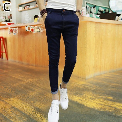 メンズ　ボトムス　デニムパンツ　ジーンズ　ロールアップ　スリム　スキニー　無地　カジュアル　シンプル　脚長　デイリー　お出かけ　デート　ブルー　ブラック　送料無料