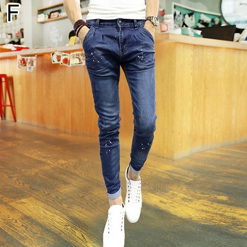 メンズ　ボトムス　デニムパンツ　ジーンズ　ロールアップ　スリム　スキニー　無地　カジュアル　シンプル　脚長　デイリー　お出かけ　デート　ブルー　ブラック　送料無料