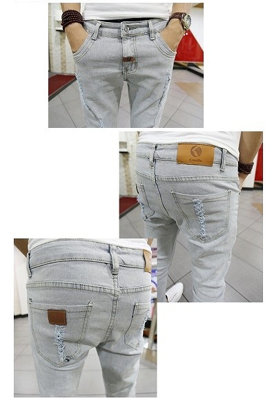 メンズ　ボトムス　デニムパンツ　ジーンズ　ロールアップ　スリム　スキニー　無地　カジュアル　シンプル　脚長　デイリー　お出かけ　デート　ブルー　ブラック　送料無料