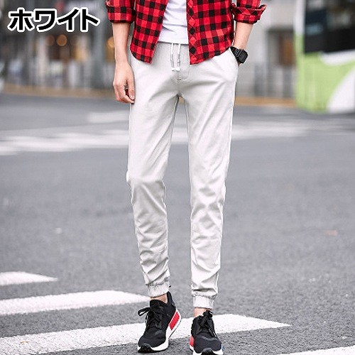 メンズ　ボトムス　コットン　テーパードパンツ　スリム　無地　カジュアル　シンプル　脚長　デイリー　お出かけ　デート　ホワイト　ブラック　ネイビー　ベージュ　送料無料