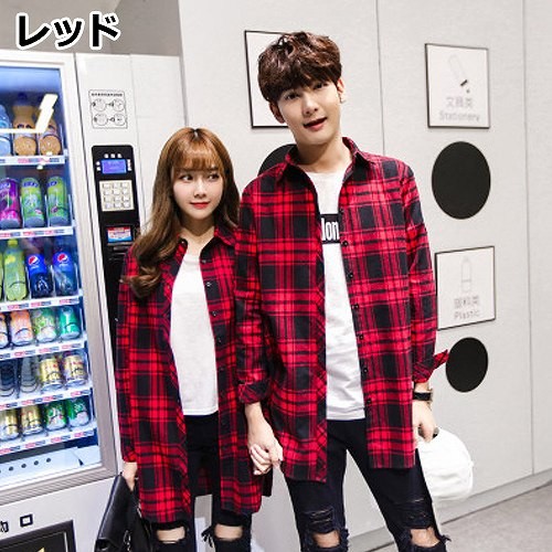 メンズ　トップス　シャツ　長袖　チェック　ワッペン　シンプル　カジュアル　大きいサイズ　デート　お出かけ　デイリー　レッド　ブルー　送料無料