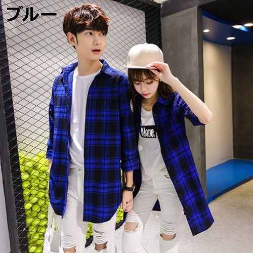 メンズ　トップス　シャツ　長袖　チェック　ワッペン　シンプル　カジュアル　大きいサイズ　デート　お出かけ　デイリー　レッド　ブルー　送料無料