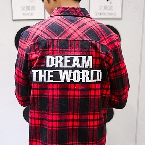 メンズ　トップス　シャツ　長袖　チェック　ワッペン　シンプル　カジュアル　大きいサイズ　デート　お出かけ　デイリー　レッド　ブルー　送料無料