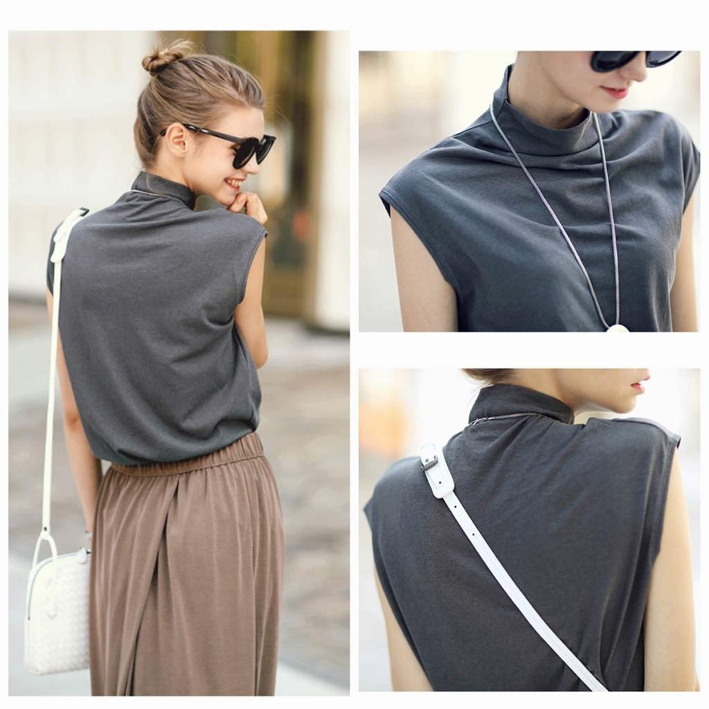 レディース　ハーフネック　ノースリーブ　Tシャツ　トップス　セーター　春　夏　女性　大人　カジュアル　キュート　可愛い　おしゃれ　ファッション　ベージュ　グレー　ホワイト　ブラック　ソリッドカラー　無地　S　M　L　XL　XXL　サイズ　送料無料