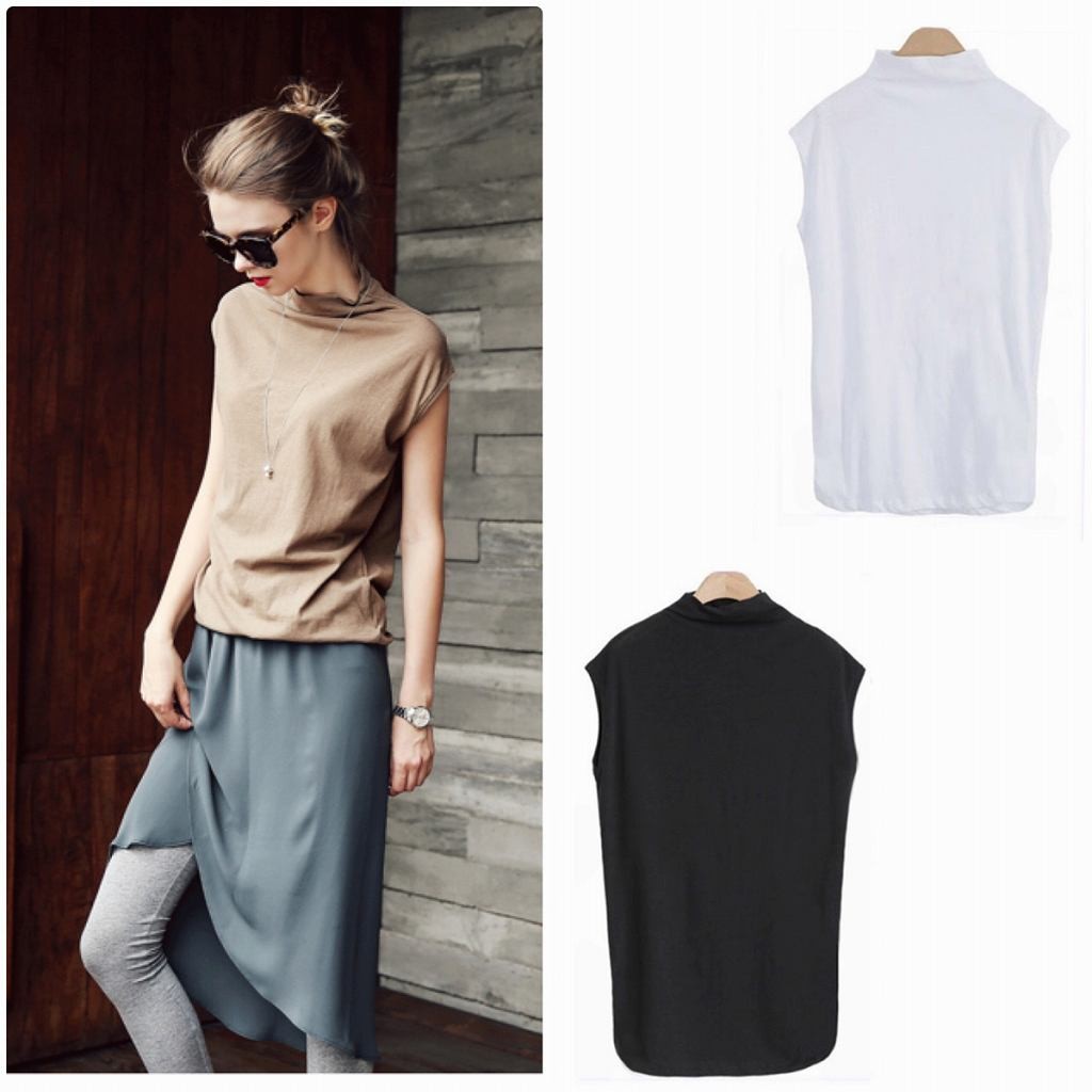 レディース　ハーフネック　ノースリーブ　Tシャツ　トップス　セーター　春　夏　女性　大人　カジュアル　キュート　可愛い　おしゃれ　ファッション　ベージュ　グレー　ホワイト　ブラック　ソリッドカラー　無地　S　M　L　XL　XXL　サイズ　送料無料