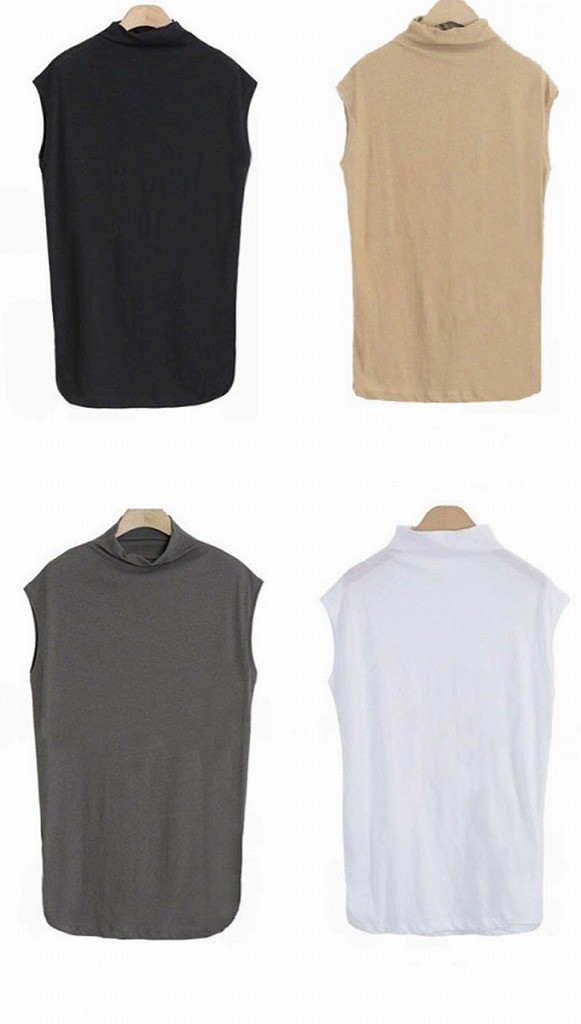 レディース　ハーフネック　ノースリーブ　Tシャツ　トップス　セーター　春　夏　女性　大人　カジュアル　キュート　可愛い　おしゃれ　ファッション　ベージュ　グレー　ホワイト　ブラック　ソリッドカラー　無地　S　M　L　XL　XXL　サイズ　送料無料