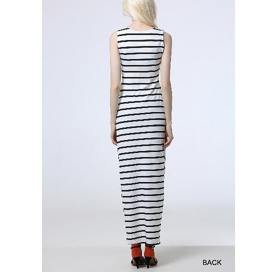 レディース　ワンピース　スカート　ノースリーブ　ロング　Uネック　ストライプ　ボトムス　春　夏　女性　大人　カジュアル　キュート　可愛い　おしゃれ　セクシー　ファッション　ホワイト　ブラック　白　黒　S　M　L　XL　サイズ　送料無料