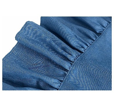 レディース　オフショルダー　フラウンス　デニム　ブラウス　シャツ　ベルシェイプドカフス　七分袖　ロングスリーブ　春　夏　女性　大人　カジュアル　キュート　可愛い　セクシー　ファッション　ブルー　S　M　L　XL　サイズ　おしゃれ　送料無料