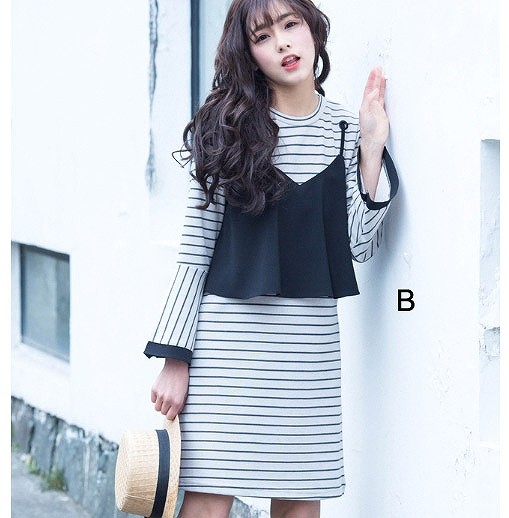レディース　ボーダー　ワンピース　ベルシェイプドカフス　スカート　ロングスリーブ　長袖　ボトムス　春　夏　女性　大人　カジュアル　キュート　可愛い　おしゃれ　セクシー　ファッション　S　M　L　XL　サイズ　送料無料
