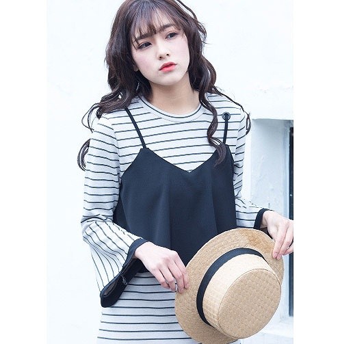 レディース　ボーダー　ワンピース　ベルシェイプドカフス　スカート　ロングスリーブ　長袖　ボトムス　春　夏　女性　大人　カジュアル　キュート　可愛い　おしゃれ　セクシー　ファッション　S　M　L　XL　サイズ　送料無料