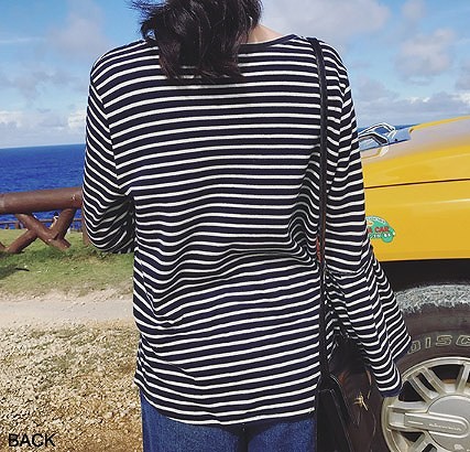 レディース　スピーカースリーブ　ボーダー　ロングTシャツ　長袖　ロングスリーブ　春　女性　大人　カジュアル　キュート　可愛い　おしゃれ　セクシー　ファッション　ネイビー　ホワイト　フリーサイズ　ワンサイズ　送料無料