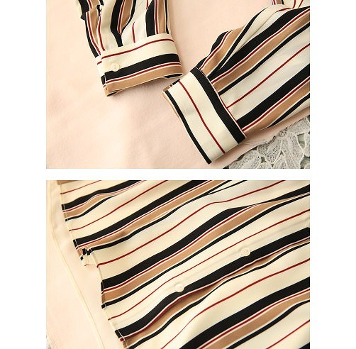 レディース　ストライプ　シフォン　リボン　シャツ　ブラウス　ロングスリーブ　長袖　春　夏　女性　大人　カジュアル　キュート　可愛い　セクシー　ファッション　オフホワイト　ブラック　フリーサイズ　ワンサイズ　おしゃれ　送料無料