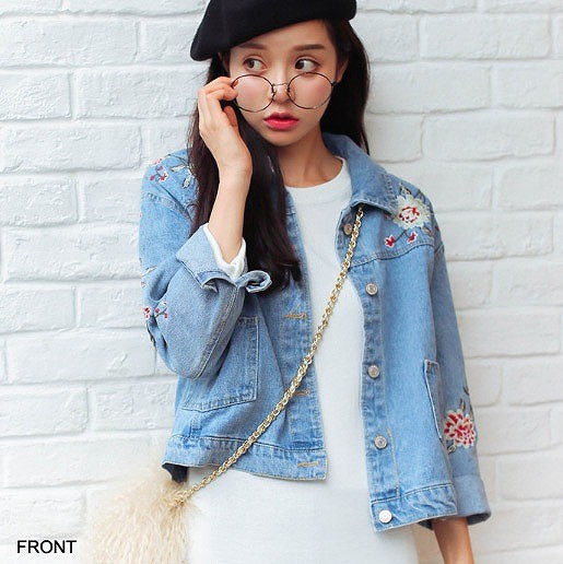 レディース　デニムジャケット　ジージャン　刺繍　花柄　アウター　長袖　春　夏　女性　大人　カジュアル　キュート　可愛い　セクシー　ファッション　おしゃれ　ブルー　S　M　L　送料無料