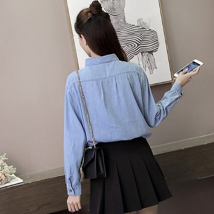 レディース　花柄　刺繍　ブラウス　シャツ　長袖　ロングスリーブ　トップス　春　夏　女性　大人　カジュアル　キュート　可愛い　おしゃれ　セクシー　ファッション　ブルー　ネイビー　S　M　L　サイズ　送料無料